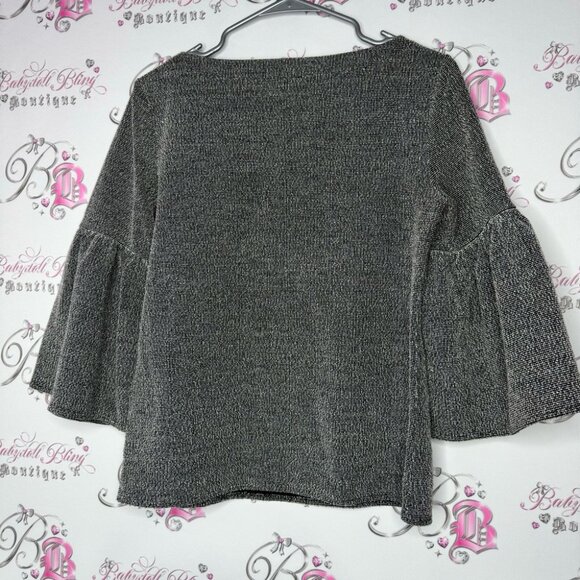 Banana republic top bell bottom hem sleeves flare cute tweed style black white - Picture 3 of 9